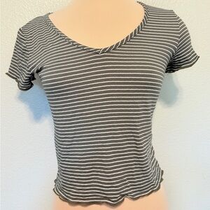 Olivia Rae Olive Green‎ & White Striped Short Sleeve Top